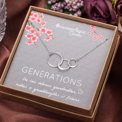 Miniatura 2 de AnalysisyLove Collar de 3 generaciones Collar de plata de ley entrelazada con 3 círculos para abuela, mamá, nieta, joyería de cumpleaños, regalo