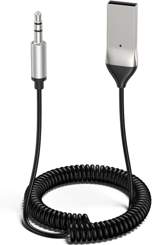 Meliya Adaptador auxiliar a Bluetooth 5.3 para automóvil, USB 2.0 a 0.138 in Bluetooth receptor Jack Kit con micrófono incorporado entrada auxiliar