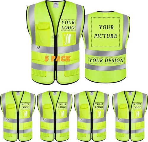 Miniatura 13 de Chaleco de seguridad con logotipo personalizado de alta visibilidad, chaleco reflectante clase 2, ropa de trabajo de construcción con 5 bolsillos