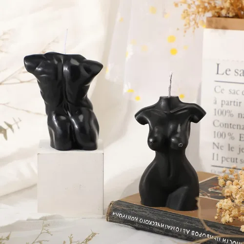 Miniatura 5 de Tondiamo 2 velas en forma de cuerpo femenino masculino cuerpo hombres torso cera de soja perfumada vela decorativa para dormitorio, baño, boda Negro