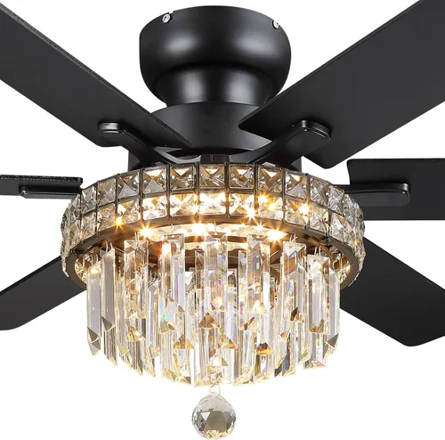 Miniatura 10 de Ventilador de Techo de Cristal Fandelier con Luces - 52" Ventilador Moderno para Exteriores con Control Remoto, Motor AC Silencioso, Iluminación