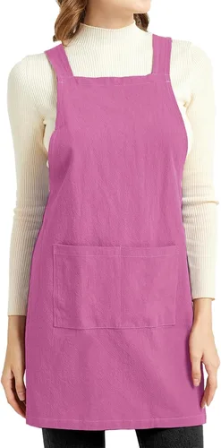 Miniatura 16 de ELEZAY Delantales para mujer con bolsillos, talla grande, cómodo, espalda cruzada, sin lazo, delantal de lino y algodón Marrón