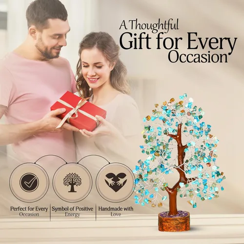 Miniatura 7 de YATSKIA - Árbol de cristal turquesa Feng Shui, alambre, bonsái Buhha, estatua reiki, Chakra curativo energía positiva, buena suerte dinero regalos