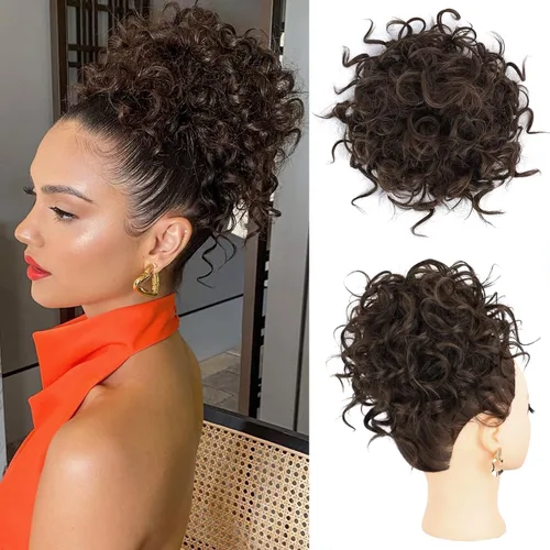 Miniatura 20 de Lommel Pieza de cabello desordenado, moño rizado, ondulado suelto, pieza de cabello con cordón elástico, moño desordenado, extensión de cola