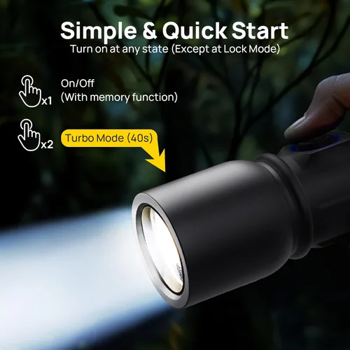 Miniatura 2 de Consciot Linterna recargable con un clic de encendido/apagado, máx. 1200 lúmenes, 7 modos ajustables incluyendo modo de bloqueo, potente luz