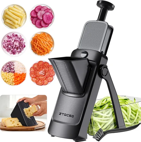Miniatura 13 de Cortadora de mandolina segura para cocina, preparación de comidas, rebanadora de papas, ajustable/fácil de limpiar/almacenar, artefacto de corte