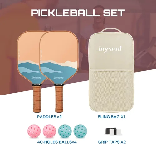 Miniatura 7 de Juego de 2 palas de pickleball aprobadas por USAPA de fibra de carbono con raquetas de pickleball para principiantes, bolas de pepinillo para Marrón