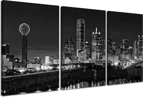 Miniatura 32 de NAN Wind Detroit Skyline - Lienzo decorativo para pared, paisaje urbano, escena nocturna, impresión artística de ciudad en blanco y negro sobre