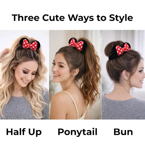 Miniatura 2 de Styla Hair - Paquete de 2 coleteros para orejas de ratón, con lazo de terciopelo con orejas de lentejuelas, bonitos accesorios para el cabello