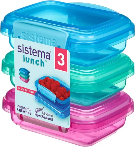 Contenedores de almacenamiento de alimentos de la colección Sistema Lunch, 6.7 oz./0.2 L, rosa/verde/azul, 3 unidades