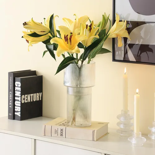 Miniatura 5 de Jarrón grande de cristal, florero de 12 pulgadas de alto para flores, jarrones de flores para ramo, modernos jarrones de vidrio acanalado para sala