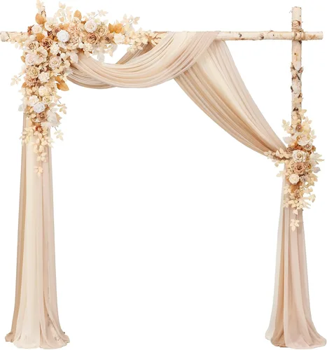 Miniatura 10 de Ling's moment Kit de flores de arco de boda con cortinas transparentes, arreglos florales artificiales de primavera de rosas verdes para telón