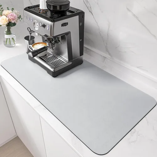 Miniatura 14 de PoYang Tapete de café extragrande de 31.5 x 17 pulgadas, accesorios de barra de café para encimera, tapete absorbente para secado de platos, Negro