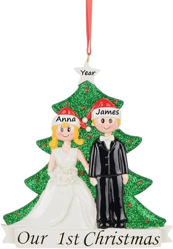Miniatura 11 de Adorno personalizado para árbol de Navidad recién casado, adorno de nuestra primera Navidad para pareja de boda, adornos para el segundo Con palabras