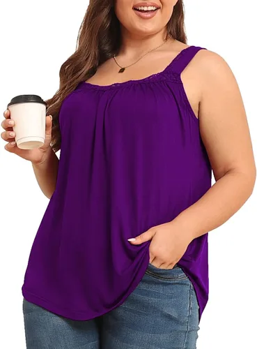 Miniatura 4 de TIANZHU Camisetas sin mangas de talla grande para mujer, camisetas de verano para mujer, talla grande, detalle de encaje, ajuste holgado, sin mangas