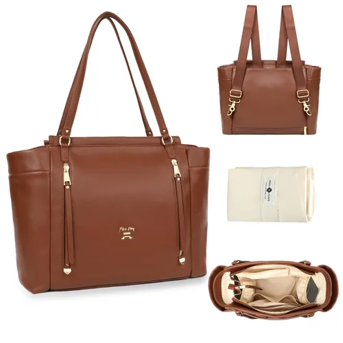 Miniatura 14 de Miss Fong Bolso de pañales de cuero con diseño a cuadros, mochila de gran capacidad para mamá, bolso hospitalario, con 12 bolsillos, bolso de viaje
