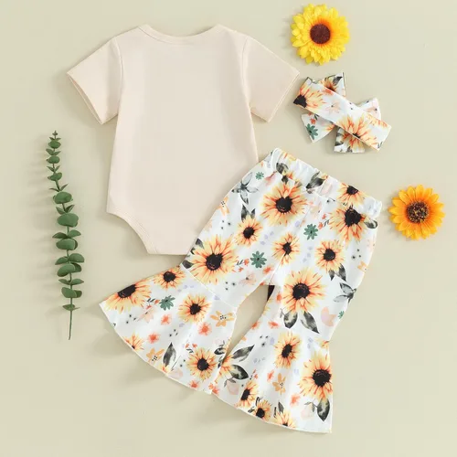 Miniatura 88 de Sejardin Ropa de verano para bebé y niña, recién nacida, manga corta, con letras, mameluco elástico con diadema