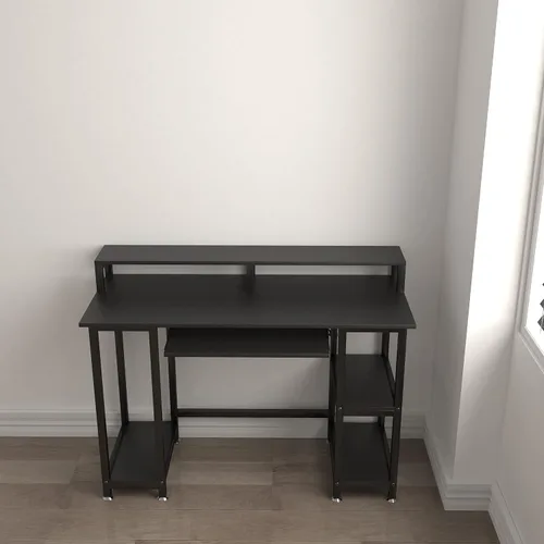 JSungo Escritorio pequeño para computadora con soporte para monitor, escritorio de oficina en casa de 47 pulgadas con estante de almacenamiento de 2