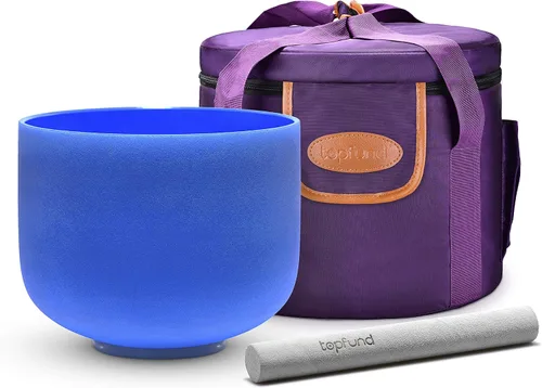 Topfund Cuenco tibetano de cristal, azul, de 440 Hz, con funda de transporte resistente y mazos, nota G, 10 pulgadas, para chakra garganta