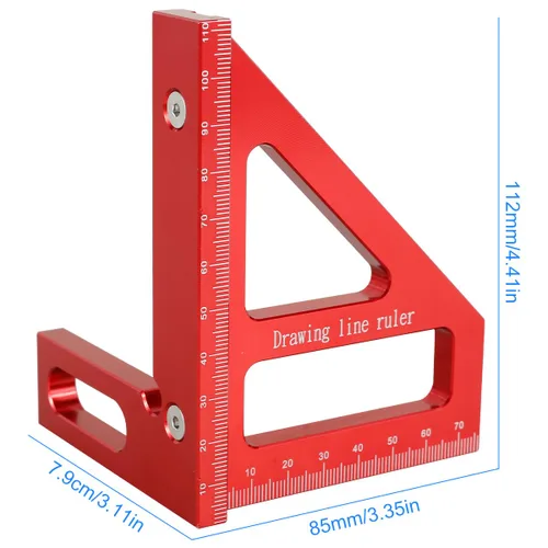 Miniatura 7 de Regla de ángulo de carpintería aleación de aluminio, herramienta de medición de diseño de regla de medición de carpintero, regla de medición