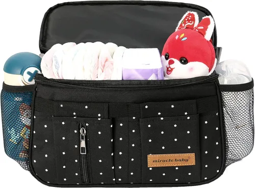 Miniatura 7 de Miracle Baby Bolsa organizadora de cochecito para mamá, bolsa universal de almacenamiento de cochecito, compatible con la mayoría de cochecitos