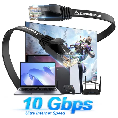Miniatura 2 de Cable Ethernet Cat 6 de 30 pies, para interiores y exteriores, cable de red plano de Internet de alta velocidad de 10 Gbps, cable de conexión Negro