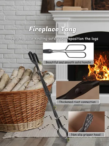 Miniatura 3 de Lichamp Juego de Herramientas Góticas para Chimenea, 5 Piezas para Interiores y Exteriores, Juego Resistente de Atizadores para Chimenea con Mango