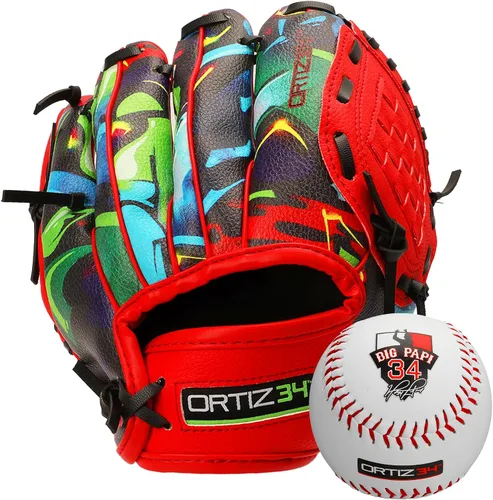 Miniatura 8 de Guante de T-Ball con Graffiti de 9" - Guante de Béisbol Juvenil con Graffiti David Ortiz - Para Diestros, Fácil de Cerrar, No Requiere Verde/Púrpura