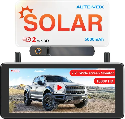 Miniatura 10 de AUTO-VOX Cámara de respaldo inalámbrica solar con monitor de 5" 1080P: Batería de 5000mAh, 2 minutos de instalación DIY y 2 cámaras de respaldo