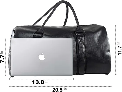 Miniatura 3 de Bolsa de viaje de cuero con bolsa para zapatos, bolsa impermeable para fin de semana, bolsa de lona de mano para hombres y mujeres, color negro
