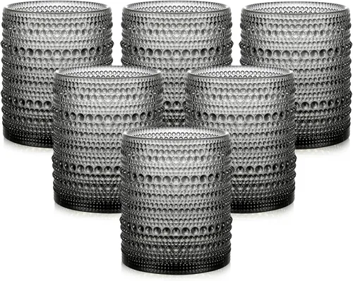 Miniatura 9 de ZMOWIPDL Juego de vasos de vidrio vintage de 6 vasos de vidrio de hobnail de 15 onzas, vaso de agua azul en relieve, para cerveza, cóctel, whisky