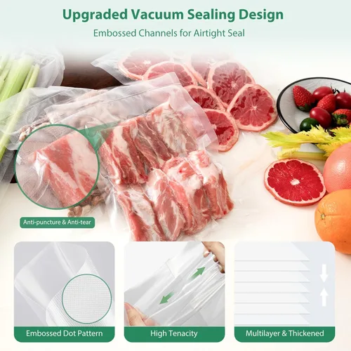 Miniatura 2 de Bolsas de sellado al vacío precortadas Beelicious Pro para almacenamiento de alimentos, 100 unidades de 8" x 12" con bolsas de sellado al vacío