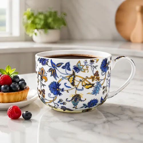 Miniatura 4 de Tazones de sopa de 25 onzas de porcelana con mangos, taza grande de sopa para café, cereal, avena, café con leche, sopa floral, taza de sopa