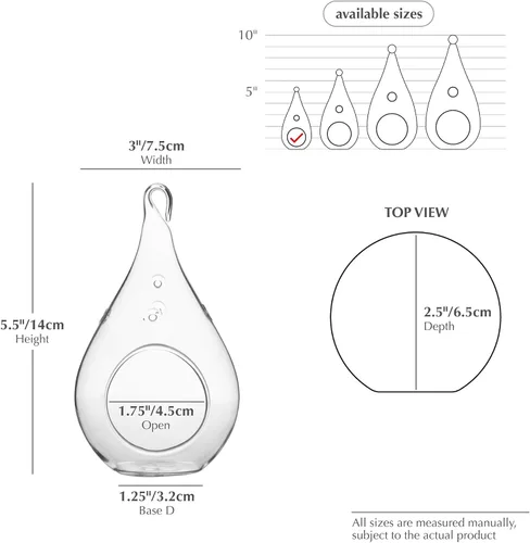 Miniatura 2 de WGV - Planta colgante de vidrio terrario a granel, ancho de 3 pulgadas, altura 5.5 pulgadas, lágrima de bricolaje, maceta de aire para suculentas