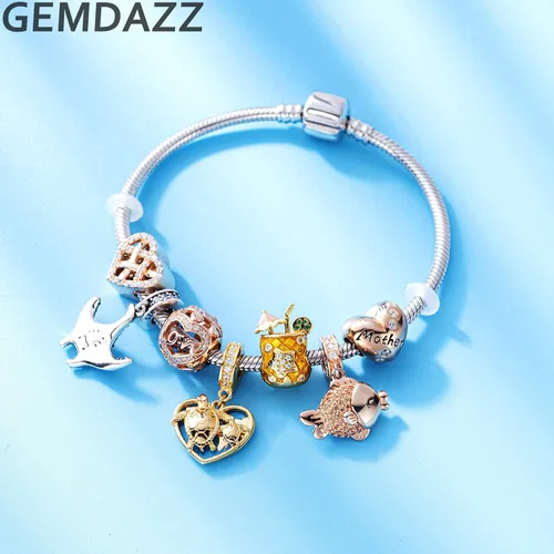 Miniatura 2 de GEMDAZZ Juego de dijes chapados en oro de plata de ley 925 con diseño de tortuga y oso de peluche, regalo para el día de la madre para niñosmamás