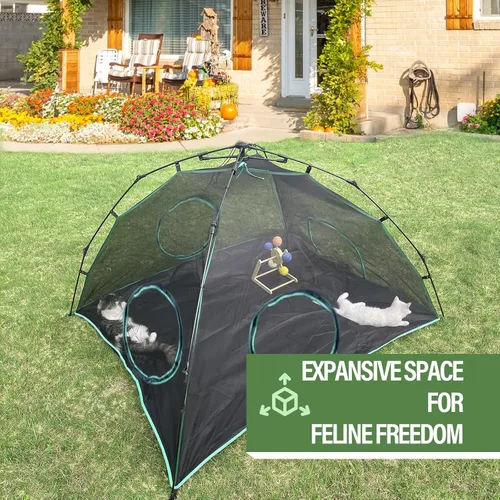 Miniatura 3 de Pawtenda Recintos para gatos al aire libre, tienda de campaña para gatos con bolsa de almacenamiento, tiendas de campaña verdes para exteriores