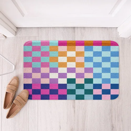 Feelyou Alfombras de baño retro multicolor a cuadros para niños y niñas, geométricas vintage, tapetes de baño para baño, 16 x 24 pulgadas, arco