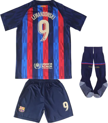 CEKFAX 20222023 Barca Home #9 Robert Lewandowski Football Soccer Kids Jersey Shorts Socks Set Juvenil Tallas