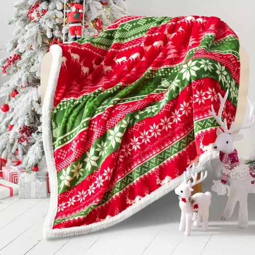 Miniatura 5 de Touchat - Manta Roja Sherpa de Navidad, Manta Suave, Esponjosa y Cálido, Manta de Microfibra de Felpa de Franela para Sofá Cama