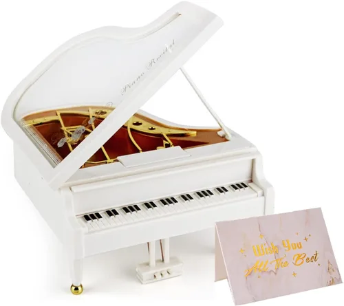 Máquina de piano, caja de música, vintage, mecanismo de manivela a mano, mini decoración de escritorio clásico retro musical con tarjeta de