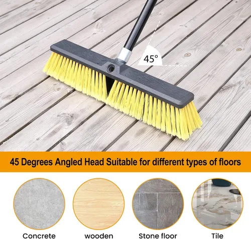 Miniatura 7 de KeFanta Escoba de empuje de 18 pulgadas para exteriores, escoba resistente con mango largo de 63 pulgadas para terraza, entrada, garaje, patio
