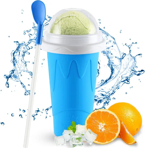 Miniatura 10 de Paquete de 2 vasos para granizados, vasos para hacer granizados, vasos mágicos de congelación rápida para helado, jugo, leche, yogur, taza Azul+Rosa