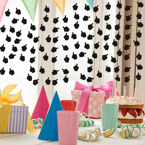 Miniatura 5 de Juego de 100 confeti de dedo medio, dispersión de papel con purpurina negra, confeti divertido para fiesta, decoración de pastel de mano, decoración