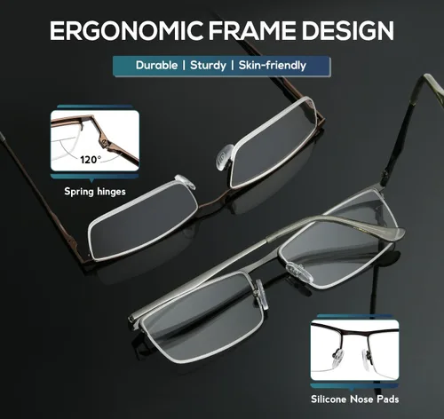 Miniatura 3 de GUD Gafas de lectura, 3 pares de lectores de metal de medio borde para mujeres y hombres (negro, 0.50)