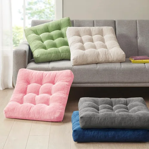 Miniatura 43 de Juego de 2 almohadas de suelo de meditación, almohadas cuadradas grandes para adultos, cojín de pana copetuda para sala de estar de tatami, gris, 22