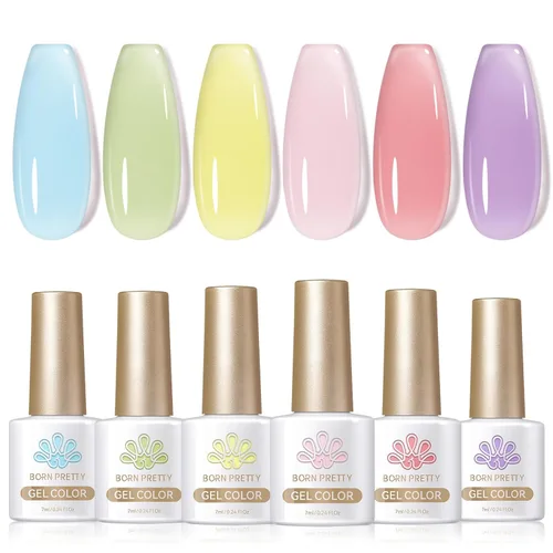 Miniatura 10 de Born Pretty Esmalte de uñas de gel de color ámbar cristal marrón naranja burdeos rojo negro para otoño e invierno, esmalte de uñas transparente