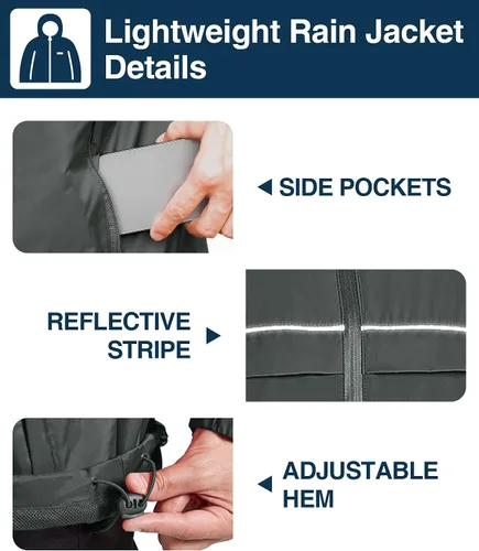 Miniatura 16 de SWISSWELL Chaqueta impermeable para hombre, rompevientos, ligera con capucha para uso diario casual