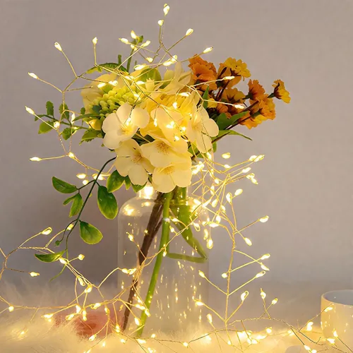 Miniatura 7 de Luces de Hadas en Racimo 10FT Luces de Cadena Petardo 100 LED Blanco Cálido Enchufable Interior Cable Plateado Luces de Cadena con Control Remoto