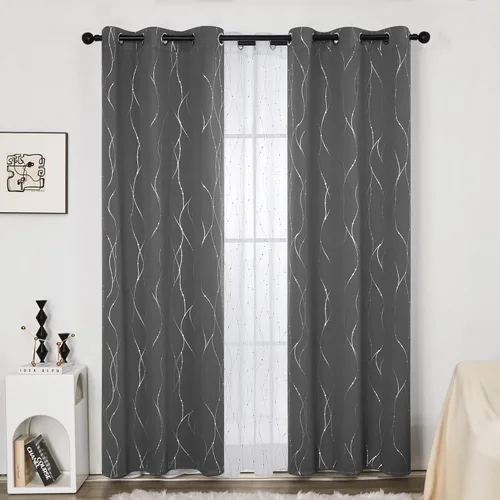 Miniatura 2 de Deconovo Cortinas blackout de ventana para dormitorio, 84 pulgadas de largo, con aislamiento térmico (42 x 84 pulgadas, gris, 2 paneles)