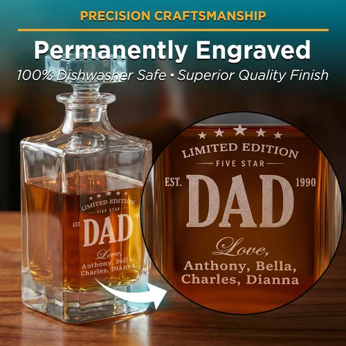 Miniatura 4 de Juego de decantador de whisky personalizado con vasos para papá, juegos de decantadores de bourbon personalizados, 4 diseños, vasos de whisky